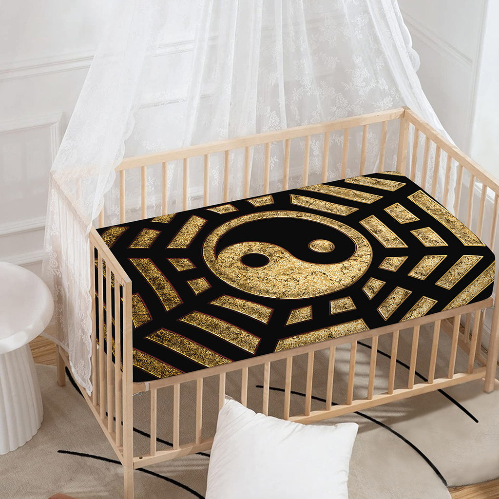 Gold Bagua Yin Yang Print Baby Crib Sheet