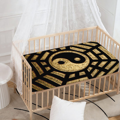 Gold Bagua Yin Yang Print Baby Crib Sheet