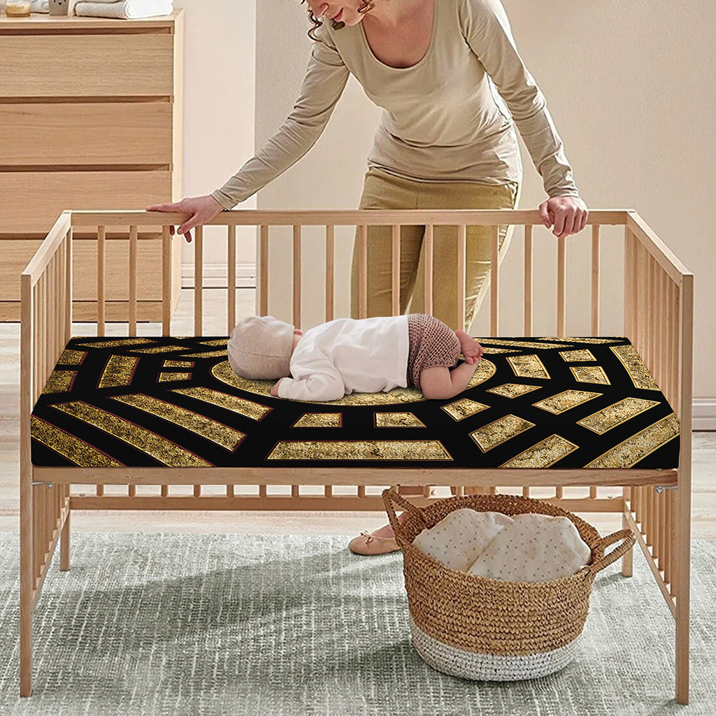Gold Bagua Yin Yang Print Baby Crib Sheet