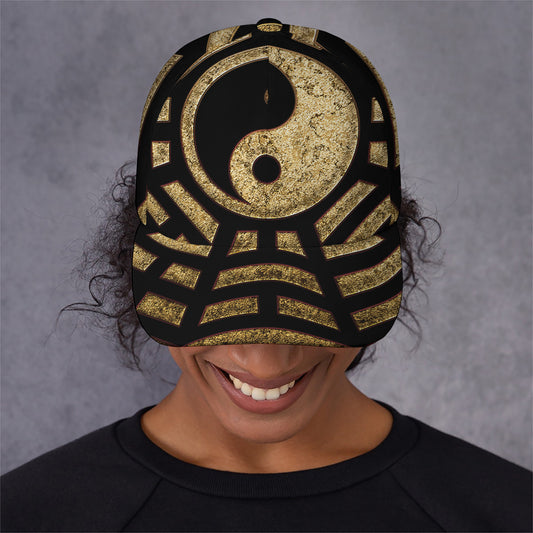 Gold Bagua Yin Yang Print Baseball Cap