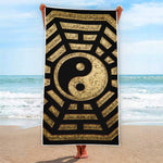Gold Bagua Yin Yang Print Beach Towel