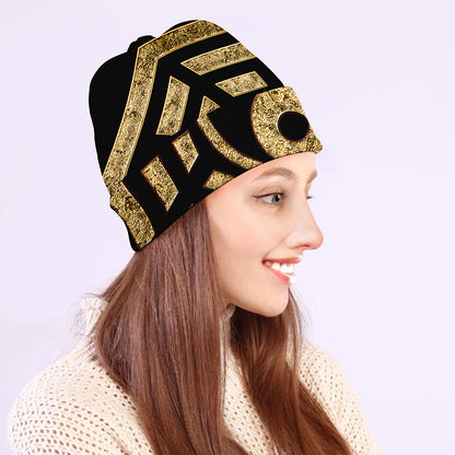 Gold Bagua Yin Yang Print Beanie