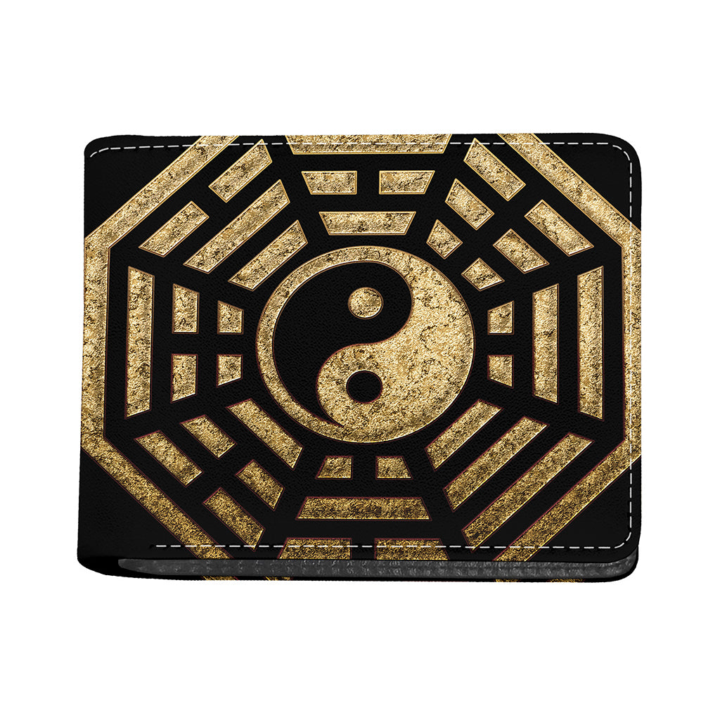 Gold Bagua Yin Yang Print Bifold Wallet