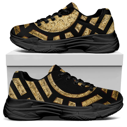 Gold Bagua Yin Yang Print Black Chunky Shoes