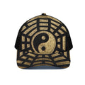 Gold Bagua Yin Yang Print Black Mesh Trucker Hat