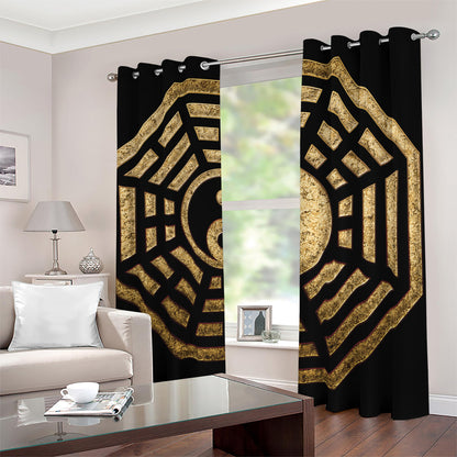 Gold Bagua Yin Yang Print Blackout Grommet Curtains