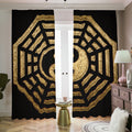 Gold Bagua Yin Yang Print Dimout Pencil Pleat Curtains