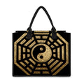 Gold Bagua Yin Yang Print Canvas Tote Bag