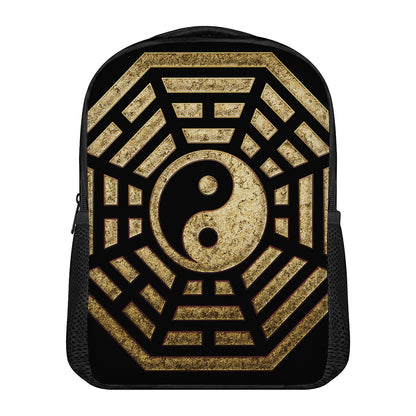 Gold Bagua Yin Yang Print Casual Backpack