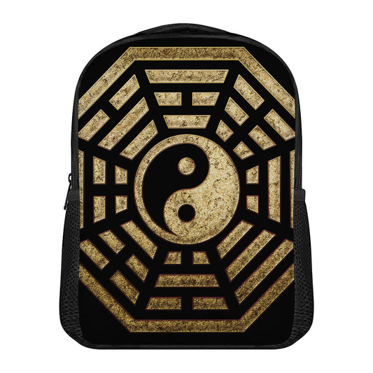 Gold Bagua Yin Yang Print Casual Backpack
