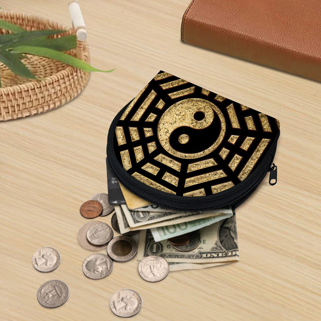 Gold Bagua Yin Yang Print Coin Purse