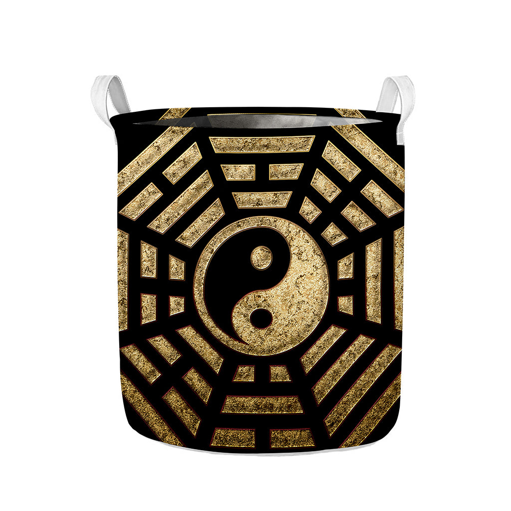 Gold Bagua Yin Yang Print Collapsible Laundry Basket