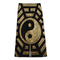 Gold Bagua Yin Yang Print Cotton Front Slit Maxi Skirt