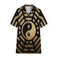 Gold Bagua Yin Yang Print Cotton Hawaiian Shirt