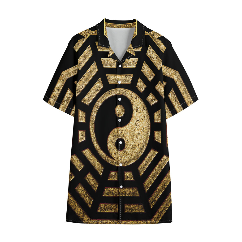 Gold Bagua Yin Yang Print Cotton Hawaiian Shirt