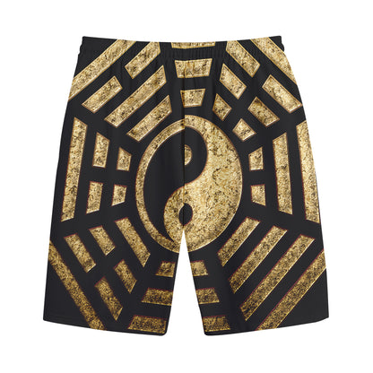 Gold Bagua Yin Yang Print Cotton Shorts