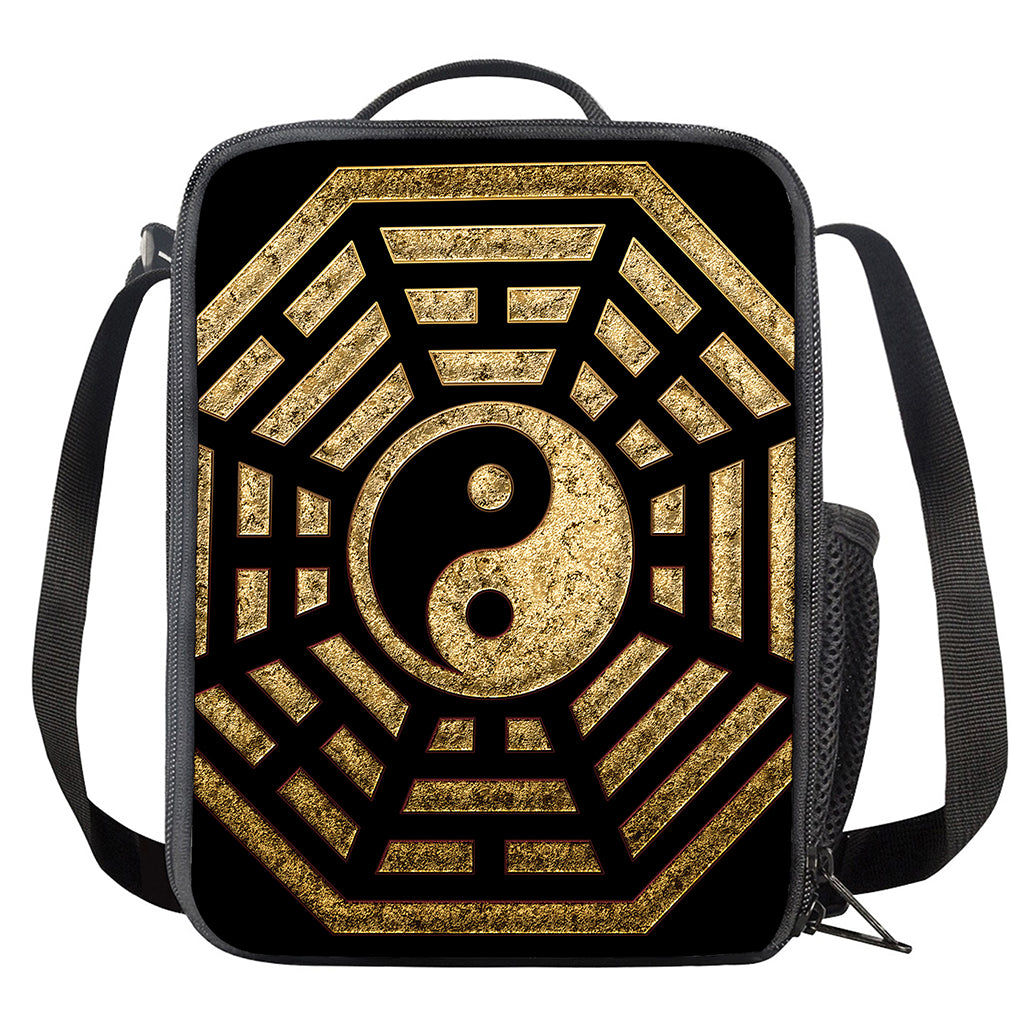 Gold Bagua Yin Yang Print Crossbody Lunch Bag