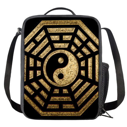 Gold Bagua Yin Yang Print Crossbody Lunch Bag