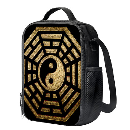 Gold Bagua Yin Yang Print Crossbody Lunch Bag