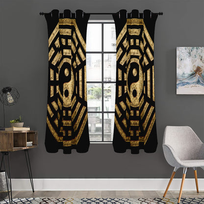 Gold Bagua Yin Yang Print Curtain