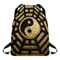 Gold Bagua Yin Yang Print Drawstring Backpack