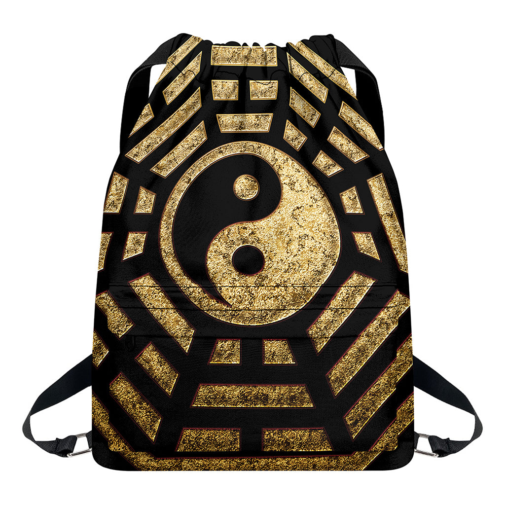 Gold Bagua Yin Yang Print Drawstring Backpack