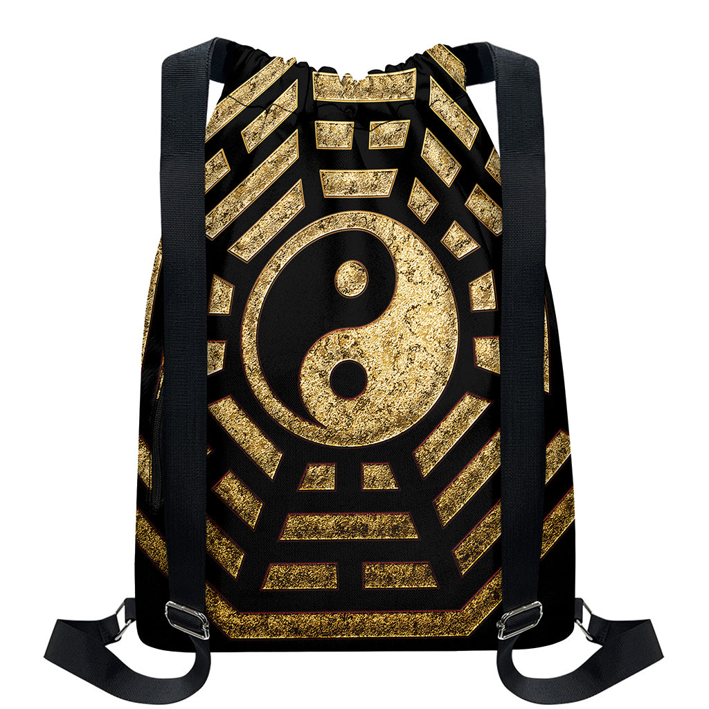 Gold Bagua Yin Yang Print Drawstring Backpack