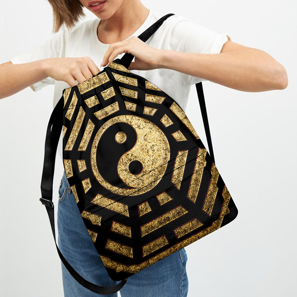 Gold Bagua Yin Yang Print Drawstring Backpack
