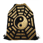Gold Bagua Yin Yang Print Drawstring Bag
