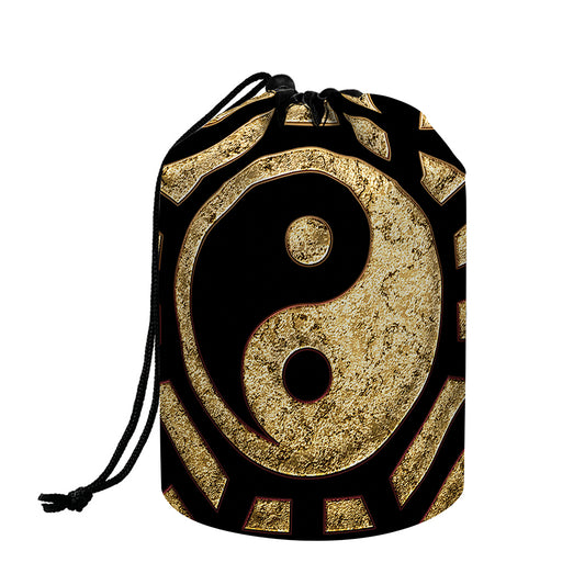 Gold Bagua Yin Yang Print Drawstring Makeup Bag