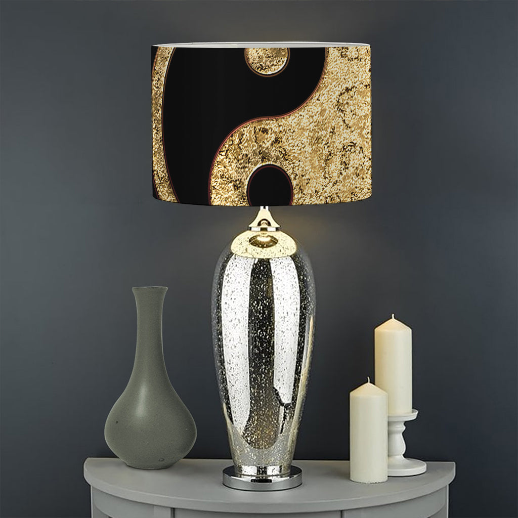 Gold Bagua Yin Yang Print Drum Lamp Shade