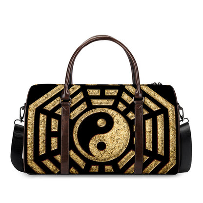 Gold Bagua Yin Yang Print Duffle Bag