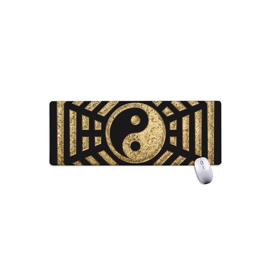 Gold Bagua Yin Yang Print Extended Mouse Pad