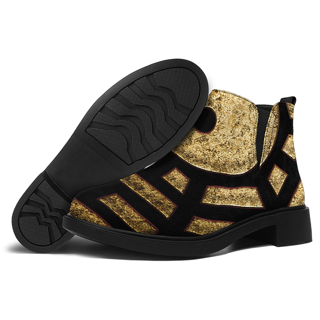 Gold Bagua Yin Yang Print Flat Ankle Boots
