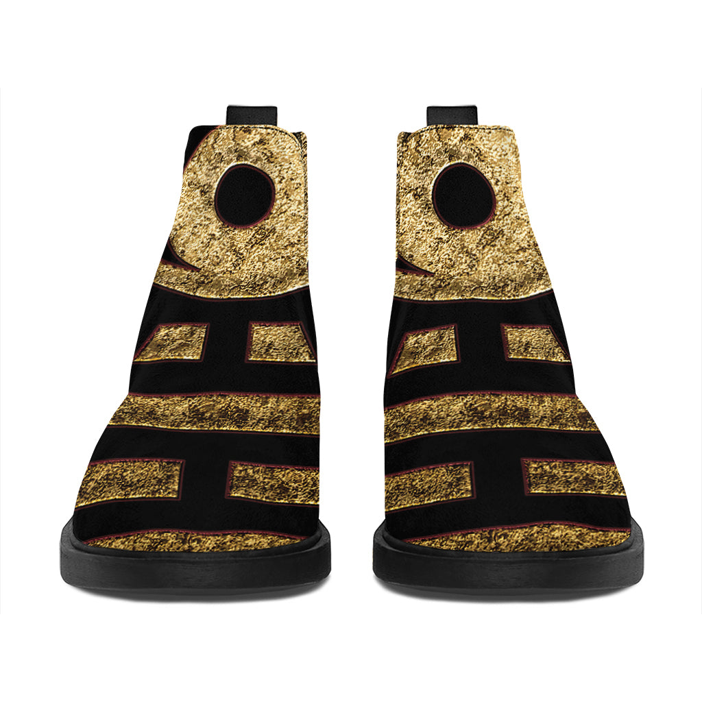 Gold Bagua Yin Yang Print Flat Ankle Boots