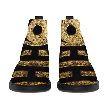 Gold Bagua Yin Yang Print Flat Ankle Boots