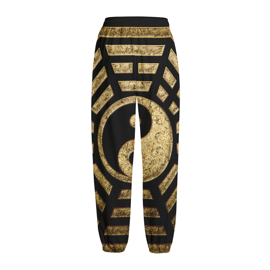 Gold Bagua Yin Yang Print Fleece Lined Knit Pants
