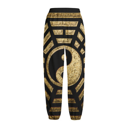 Gold Bagua Yin Yang Print Fleece Lined Knit Pants