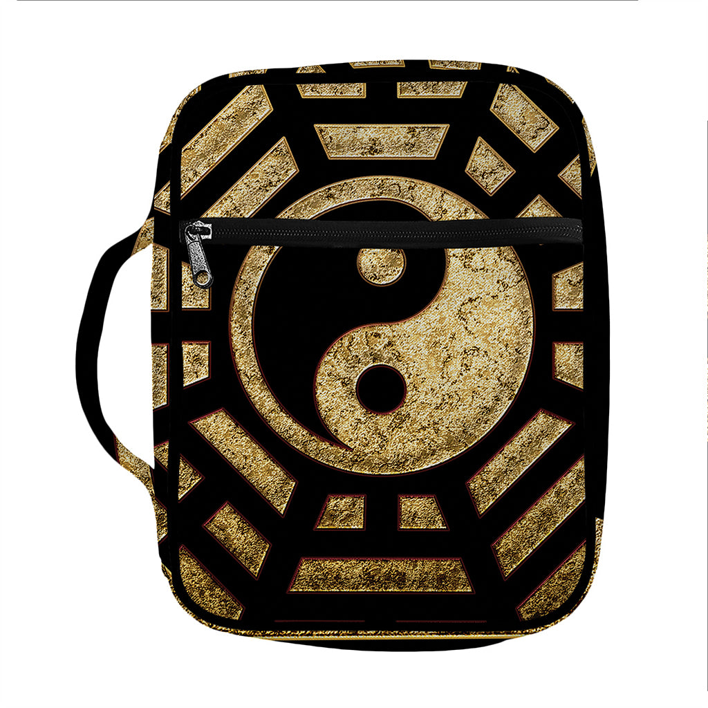 Gold Bagua Yin Yang Print Front Pocket Bible Bag