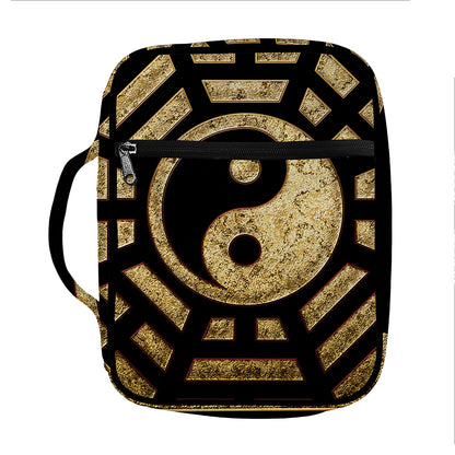 Gold Bagua Yin Yang Print Front Pocket Bible Bag