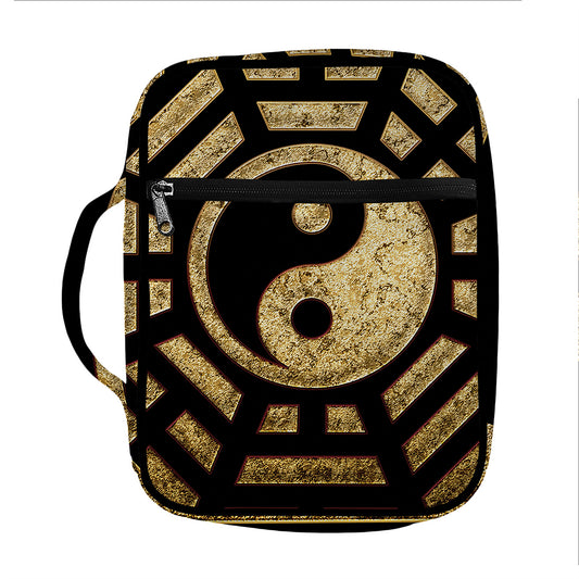 Gold Bagua Yin Yang Print Front Pocket Bible Bag