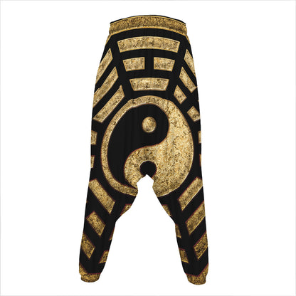 Gold Bagua Yin Yang Print Hammer Pants