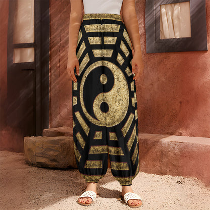 Gold Bagua Yin Yang Print Harem Pants