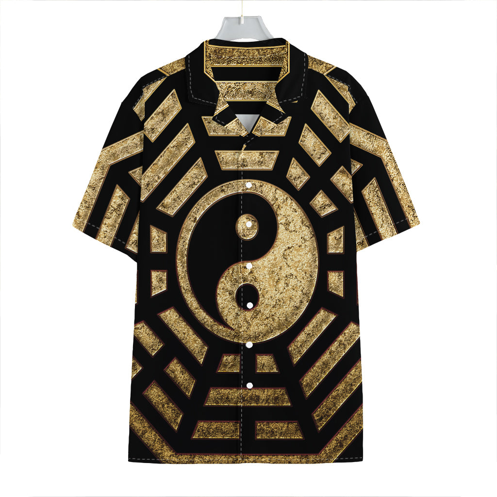 Gold Bagua Yin Yang Print Hawaiian Shirt
