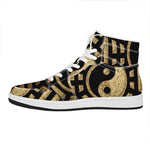 Gold Bagua Yin Yang Print High Top Leather Sneakers