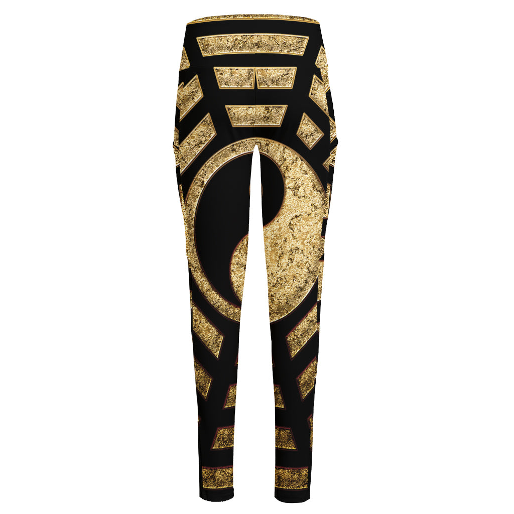 Gold Bagua Yin Yang Print High-Waisted Pocket Leggings