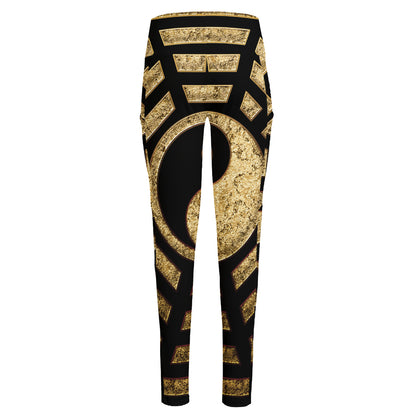 Gold Bagua Yin Yang Print High-Waisted Pocket Leggings