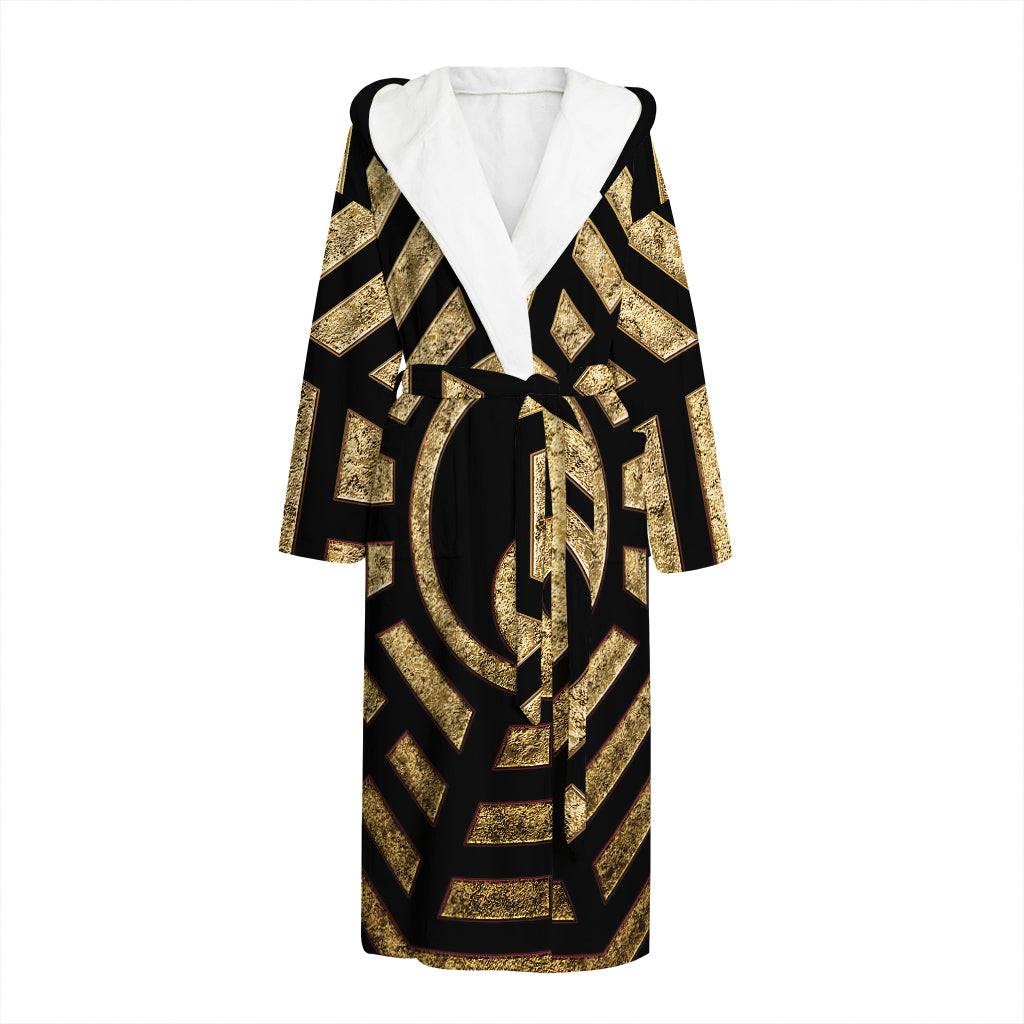 Gold Bagua Yin Yang Print Hooded Bathrobe
