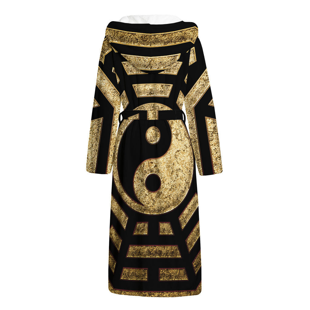 Gold Bagua Yin Yang Print Hooded Bathrobe