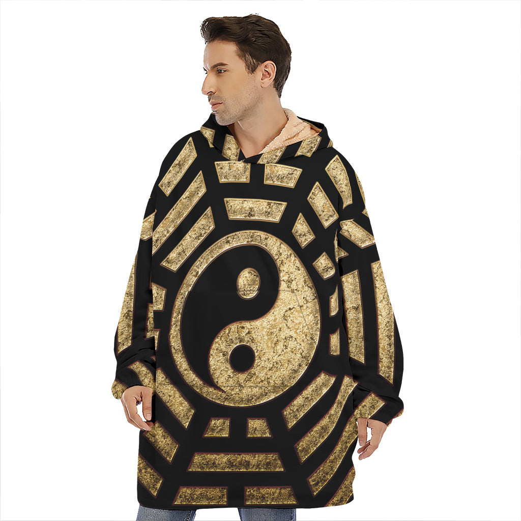 Gold Bagua Yin Yang Print Hoodie Blanket